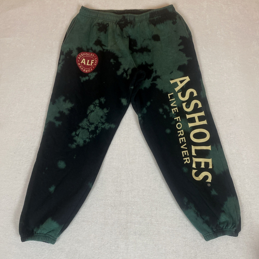 Assholes*s Live Forever ALF Sweatpants Tie Dye Bleach Black Green Streetwear XL